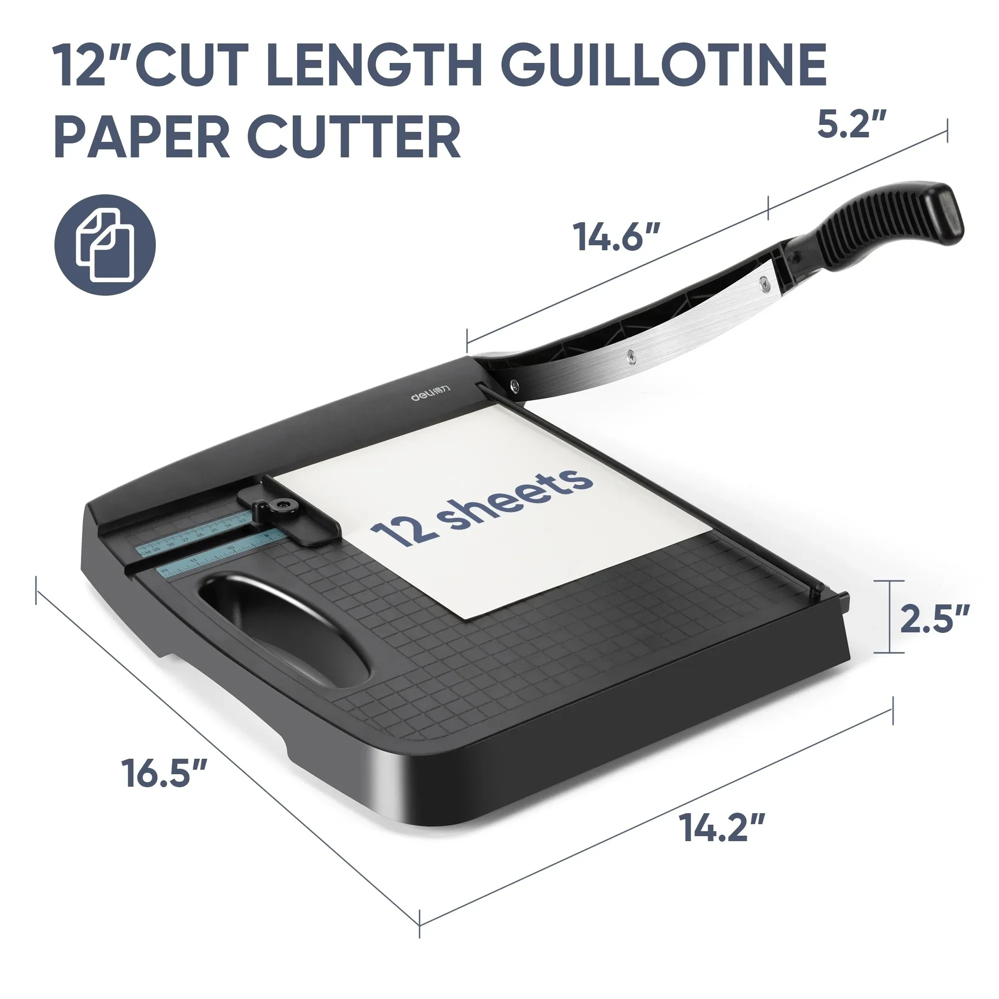 Deli 12-Inch Guillotine Paper Cutter, Heavy Duty Trimmer for Paper, Photos & Crafts, 12-Sheet Capacity