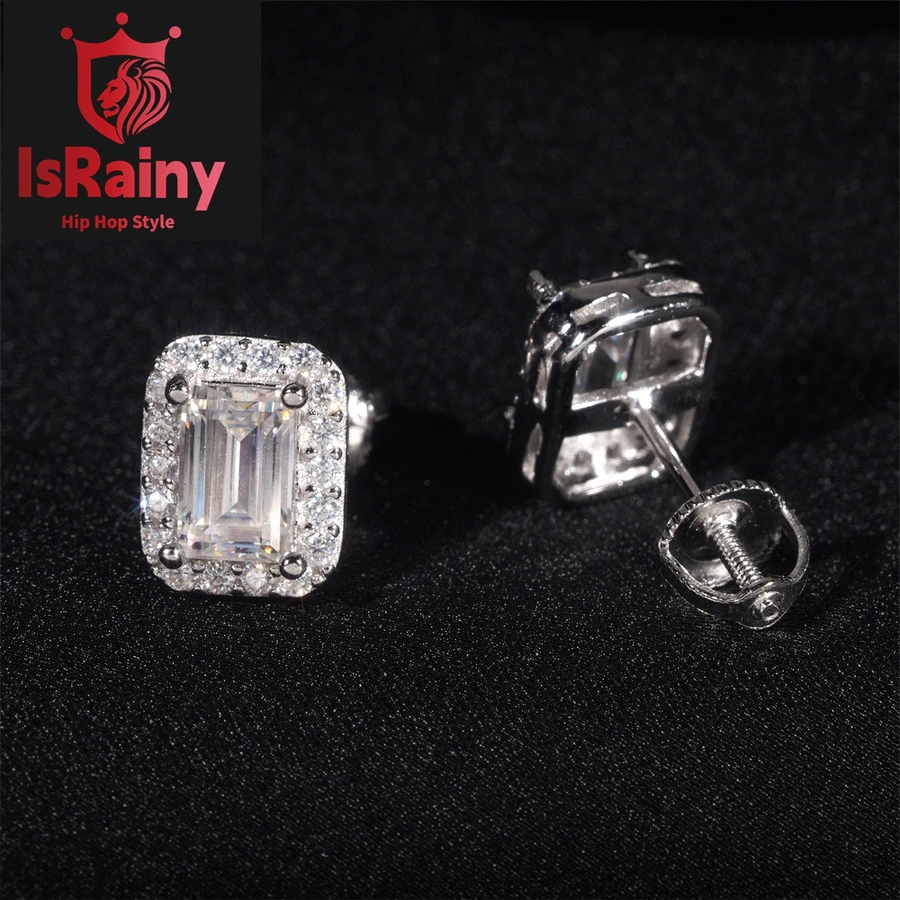 

IsRainy Hip Hop Rock VVS1 D Real GRA Moissanite Stud Earrings 925 Sterling Silver Screw Ear Stud Fine Jewelry Diamonds Pass Test