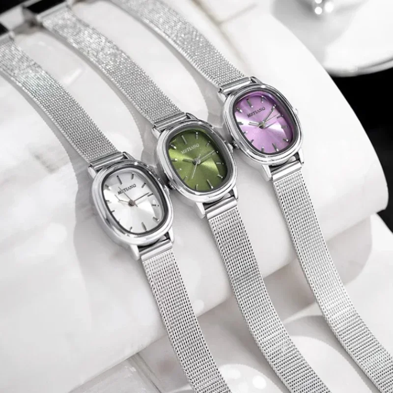 Зеленые часы с маленьким овальным циферблатом, простые модные брендовые женские наручные часы из нержавеющей стали, женские роскошные подарочные кварцевые часы, дропшиппинг