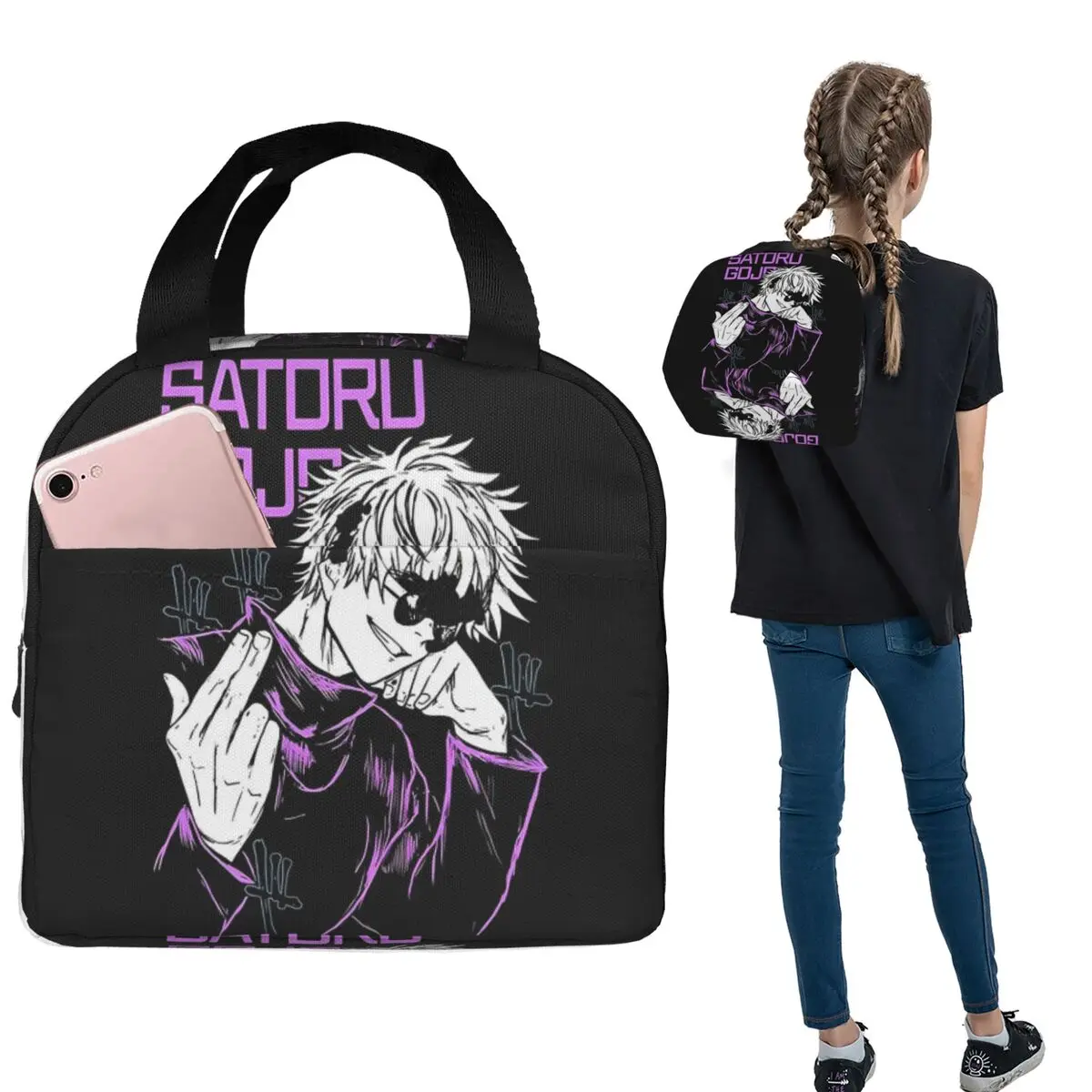 Satoru Gojo Anime Japanese Manga Insulated Lunch Bag for Women Children Portable Food Boxes Thermal Lunch Box Tote