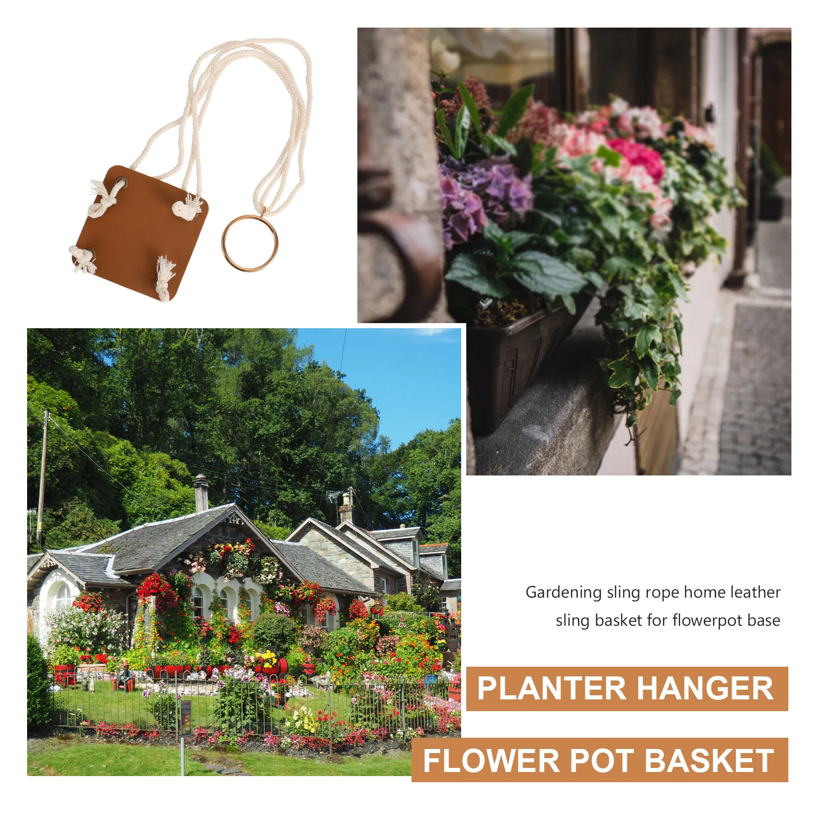 

Hanging Pu Planter Basket Indoor Flower Pot Holder Brown Durable Decorative Planter Hanger For Wall Mount
