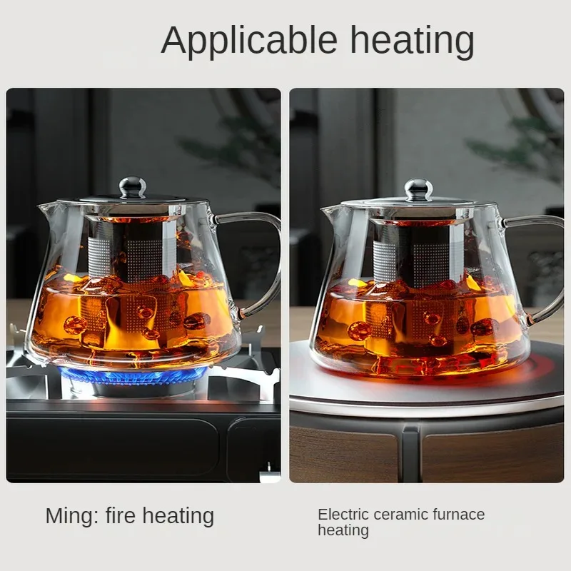 0: Heat Resistant Glass Teapot Stainless Steel Infuser for Kung Fu Tea Flower Kettle and Puer Oolong Pot Tea Brewing Pot