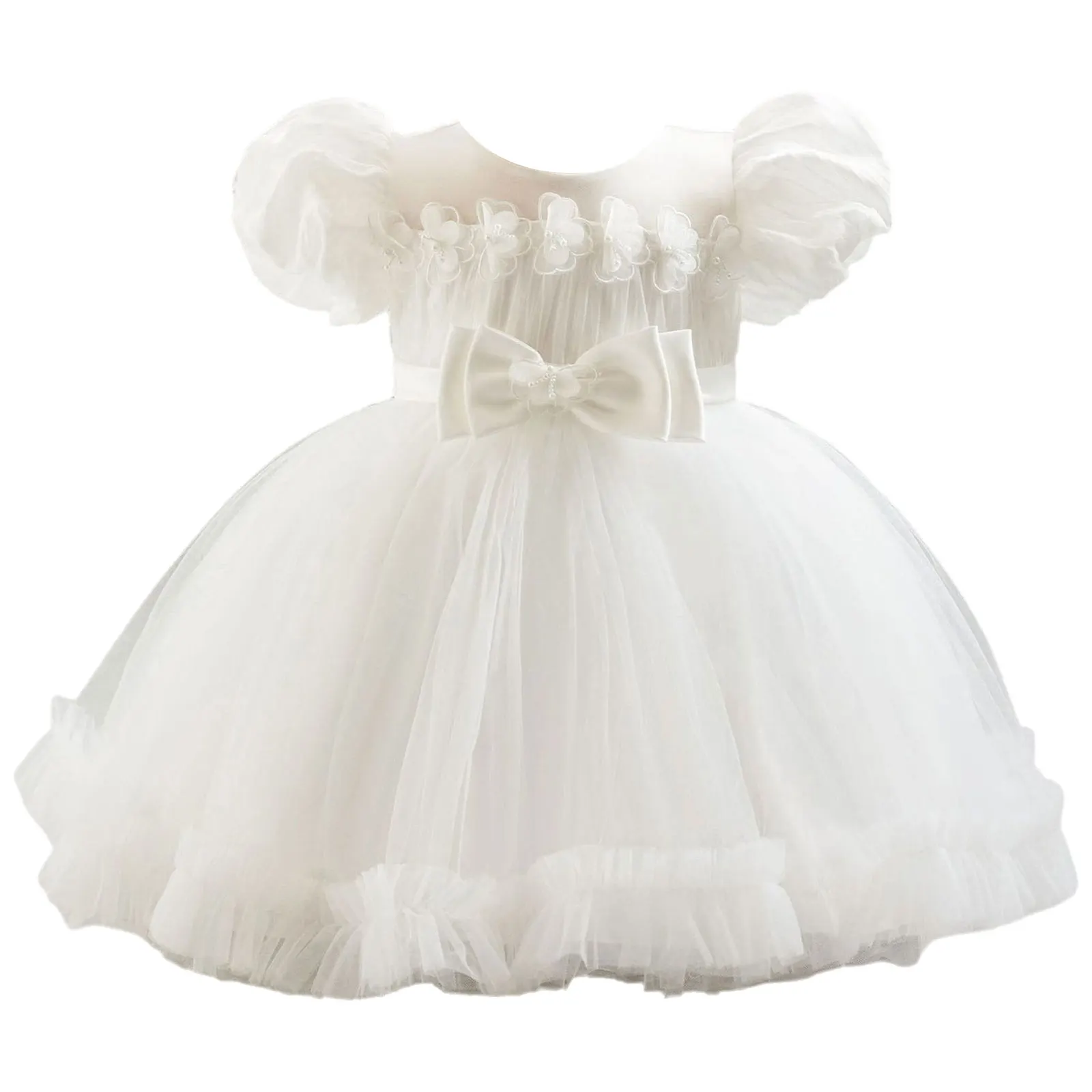 

Baby Girls Princess Tulle Dress Short Bubble Sleeve Butterfly Bowknot Dresses Pageant Birthday Wedding Party Baptism Tulle Gowns