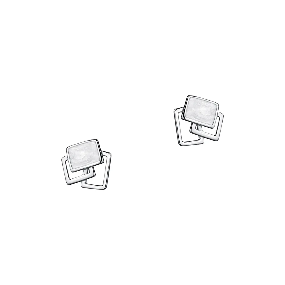 Real 925 Sterling Silver Light Luxury Geometric Dripping Oil Stud Earrings For Mum Daughter Birthday Party Gift Jewelry