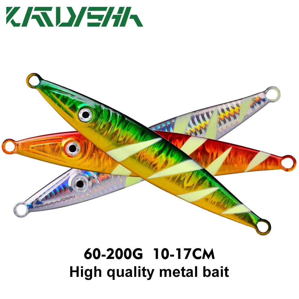 

KATYUSHA 1PCS Metal Jig Fishing Lure Slow Cast Jigging Spoon 60G 80G 100G 120G 160G 200G Artificial Shore Metal Bait Sea Tackle