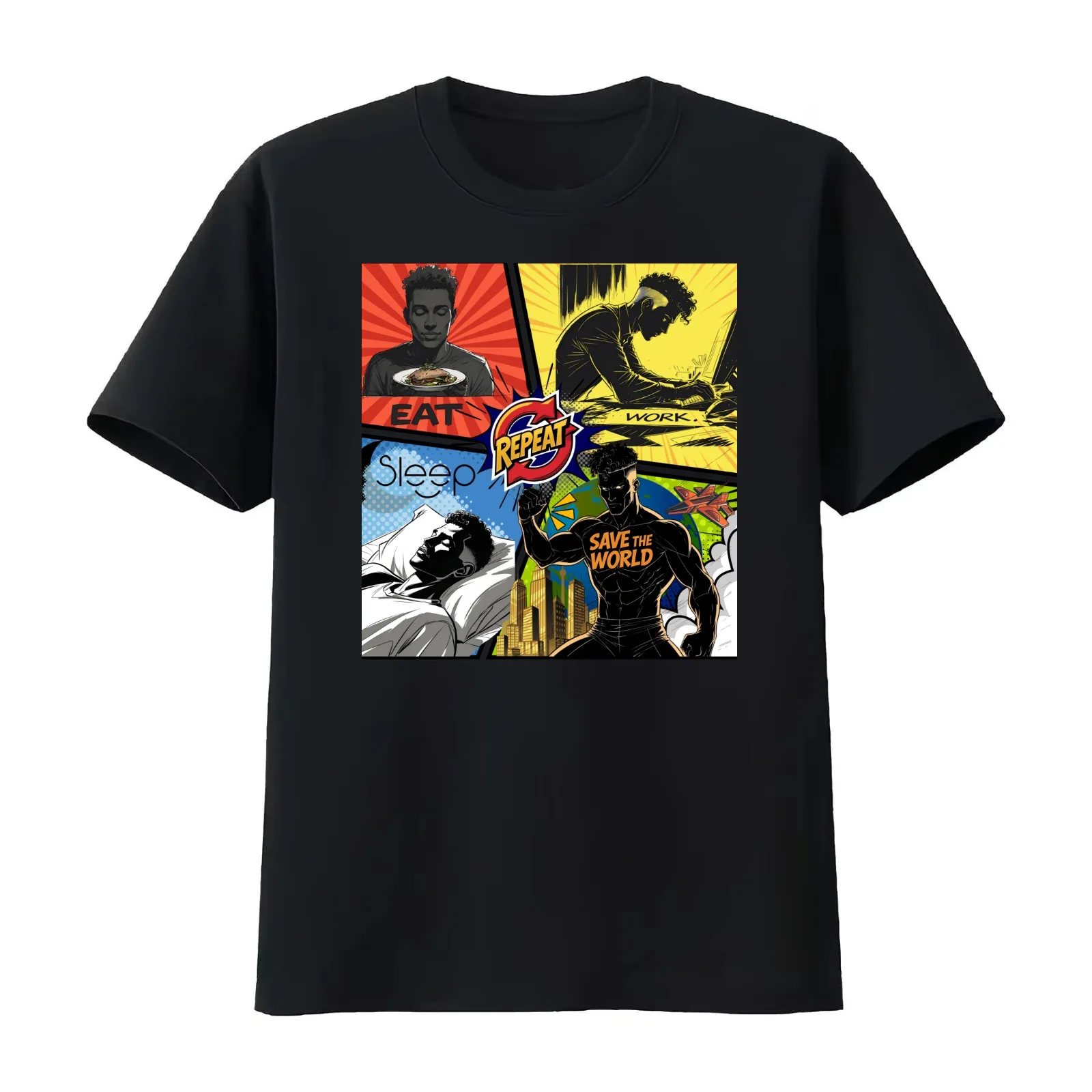An Average Day - Save The World T-Shirt Summer Casual Cotton Tee Oversized Streetwear Tops Vintage Graphic Print 100% Cotton
