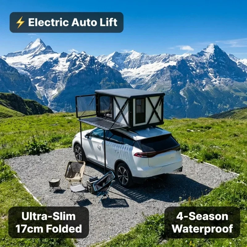 Factory Supply Aluminum Offroad Hard Shell Roof Top Tent Waterproof Electric Lift System 1-2 People Capacity Camping