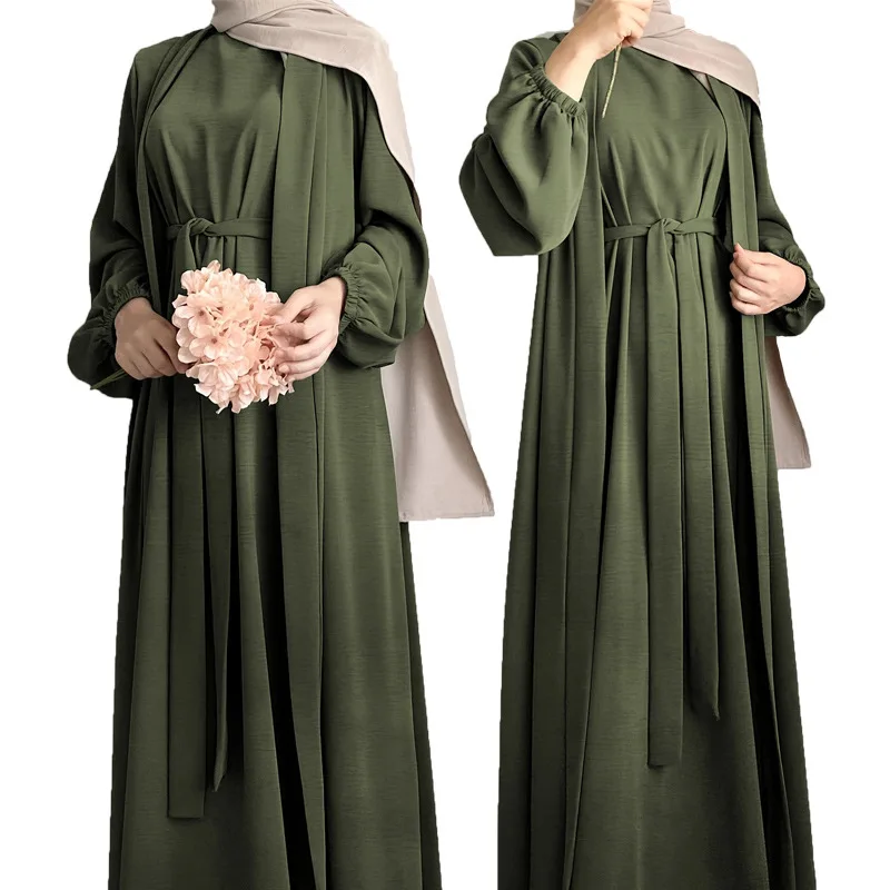 

Two Piece Abaya Set Crepe Wholesale High Quality Breathable Premium EID Ramadan Islamic Clothing Muslim Women Dress Dubai Suit