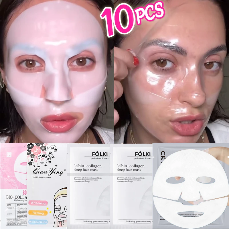 10Pcs Bio Collagen Face Mask Shrink Pores Deep Hydrating Moisturizing Split Mask Firming Nourish Brighten Facial Skin Care Mask - Image 2