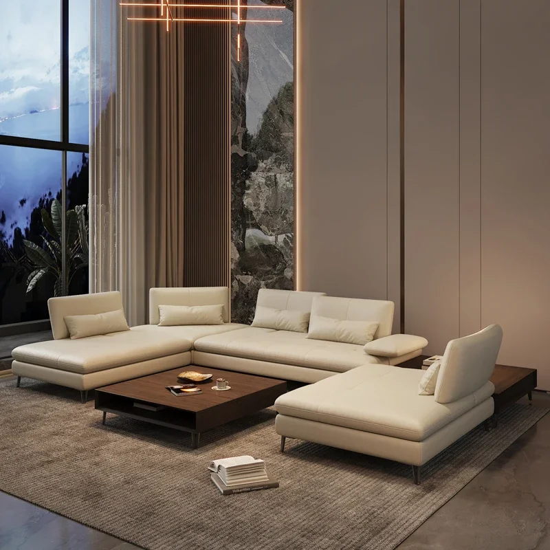 أريكة جلدية بسيطة من Rochburg سيناريو قاعة أفقية فيلا شقة كبيرة واسعة الجلوس حركة أمامية وخلفية عميقة #3