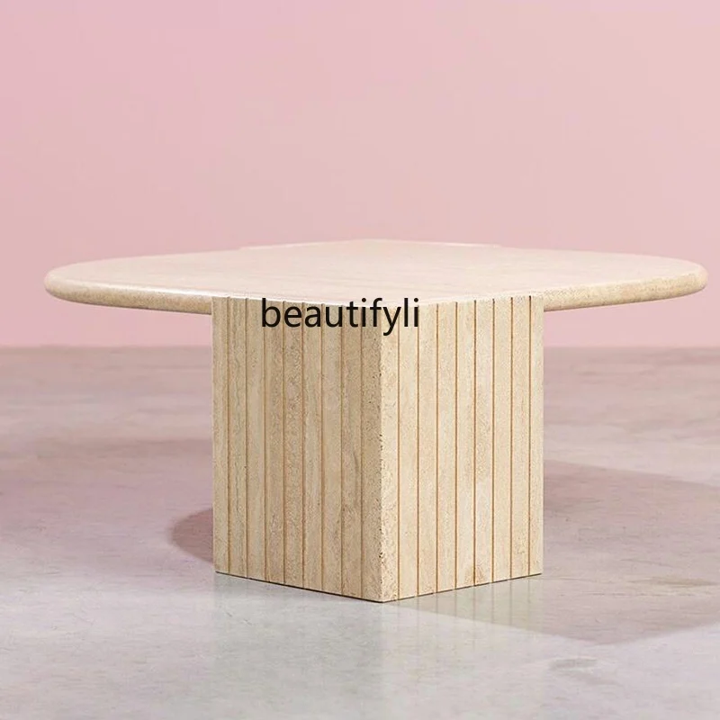 

Modern simple natural travertine marble living room coffee table, Nordic minimalist creative personalized coffee table