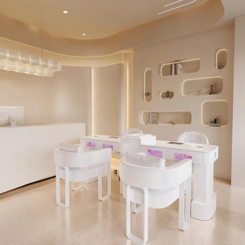 

Italian Minimalist Manicure Nail Table Light Colored Unique Beautiful Stylish Manicure Nail Table Premium Mesa Salon Furniture