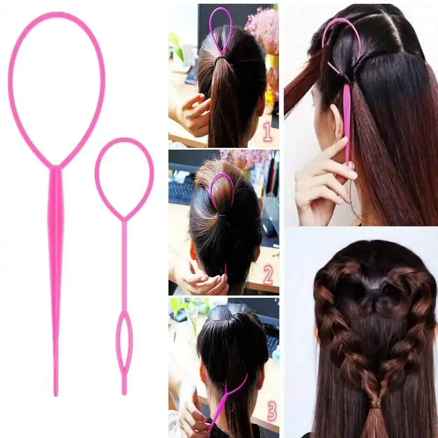 8Pcs Pink Hair Styling Set With Topsy Tail Tools Bristle Brush Rat Tail Combs