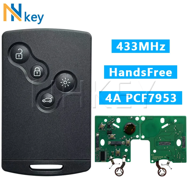 NH KEY Car Key Smart Card 433MHz 4A PCF7953 Chip For Renault Clio IV Captur Passive Keyless Go Entry Remote HandsFree System