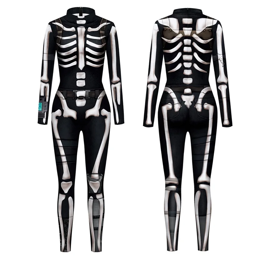 Damen Herren Karneval Cosplay Jumpsuit Skelett-Druck Halloween-Kostüm Fancy Party Catsuit Show Spandex Zentai Bodysuit Anzug – Detail 3