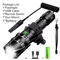 LED Tactical Hunting Flashlight USB Rechargeable Waterproof Torch Lamp Professional Shooting Night Scout Lights Set