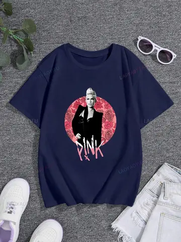 Känd sångerskan P! Nk klassisk affischtryck dammodeskjorta, vardaglig avslappnad streetwear, sommar damtopp bomullströja 10 best sales p nk-skjorta - №5