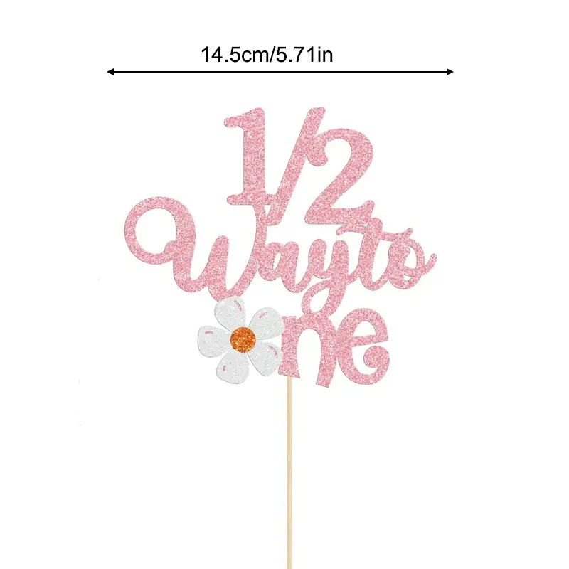 1Pc Daisy Half Way to One Cake Topper,Glitter Happy 6 Months Birthday Cake Pick 1/2 Half Birthday Cake Decoration, Baby Shower view 5