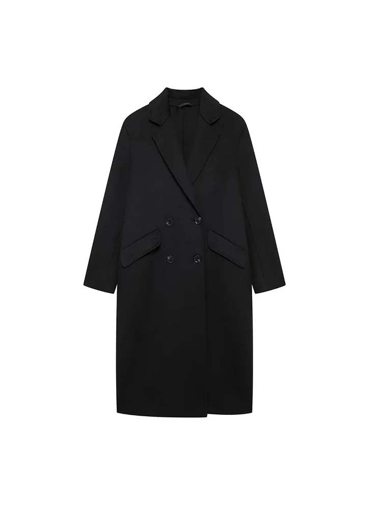 

Willshela Women Fashion Black Double Breasted Trench Vintage Lapel Neck Long Sleeves Female Chic Lady Outfits