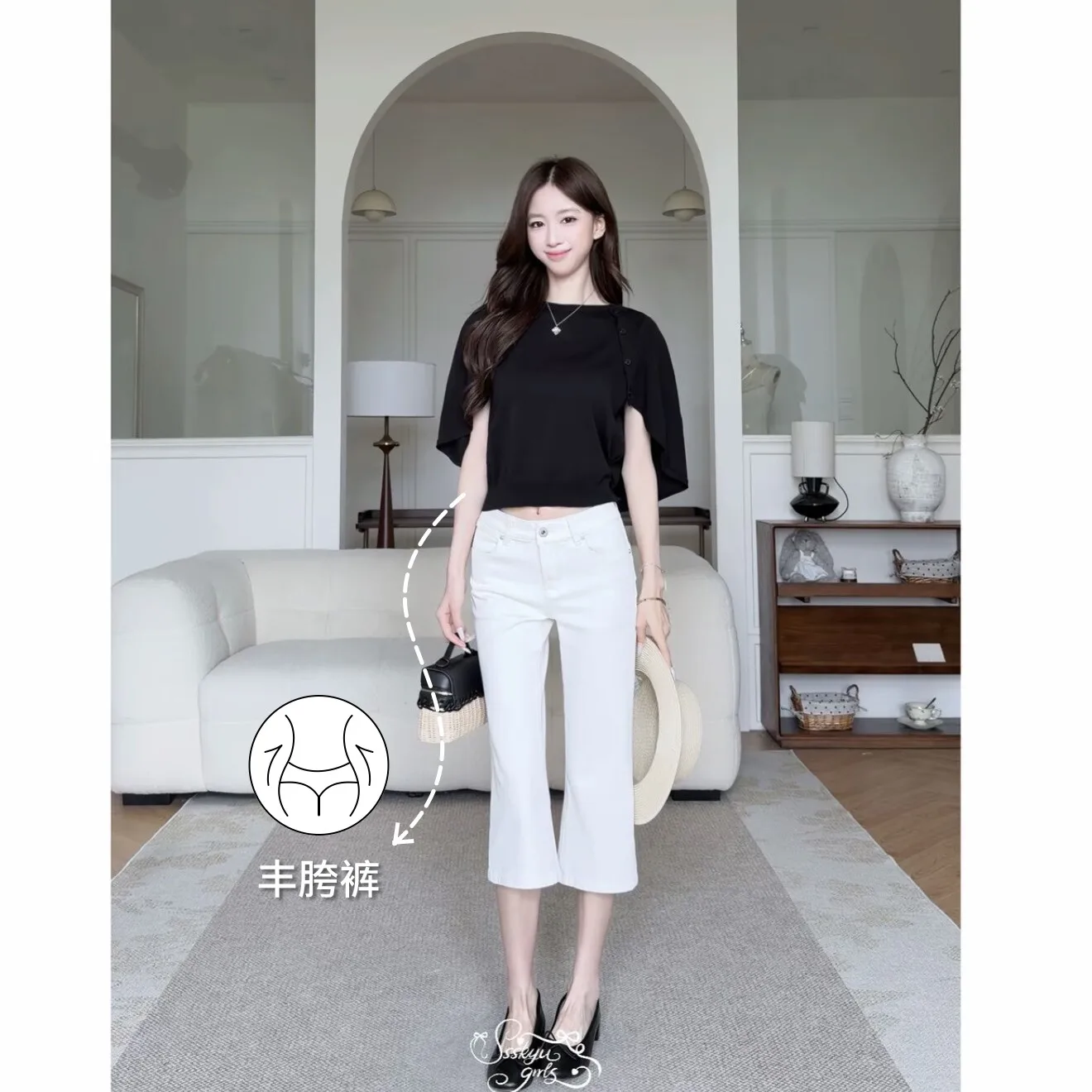 Korean Style Summer New Cocoa Egg Milk Full Hip Design Four Sided Elastic Lyocell mid Low Waist Seven Inch Jeans Casual Strai...