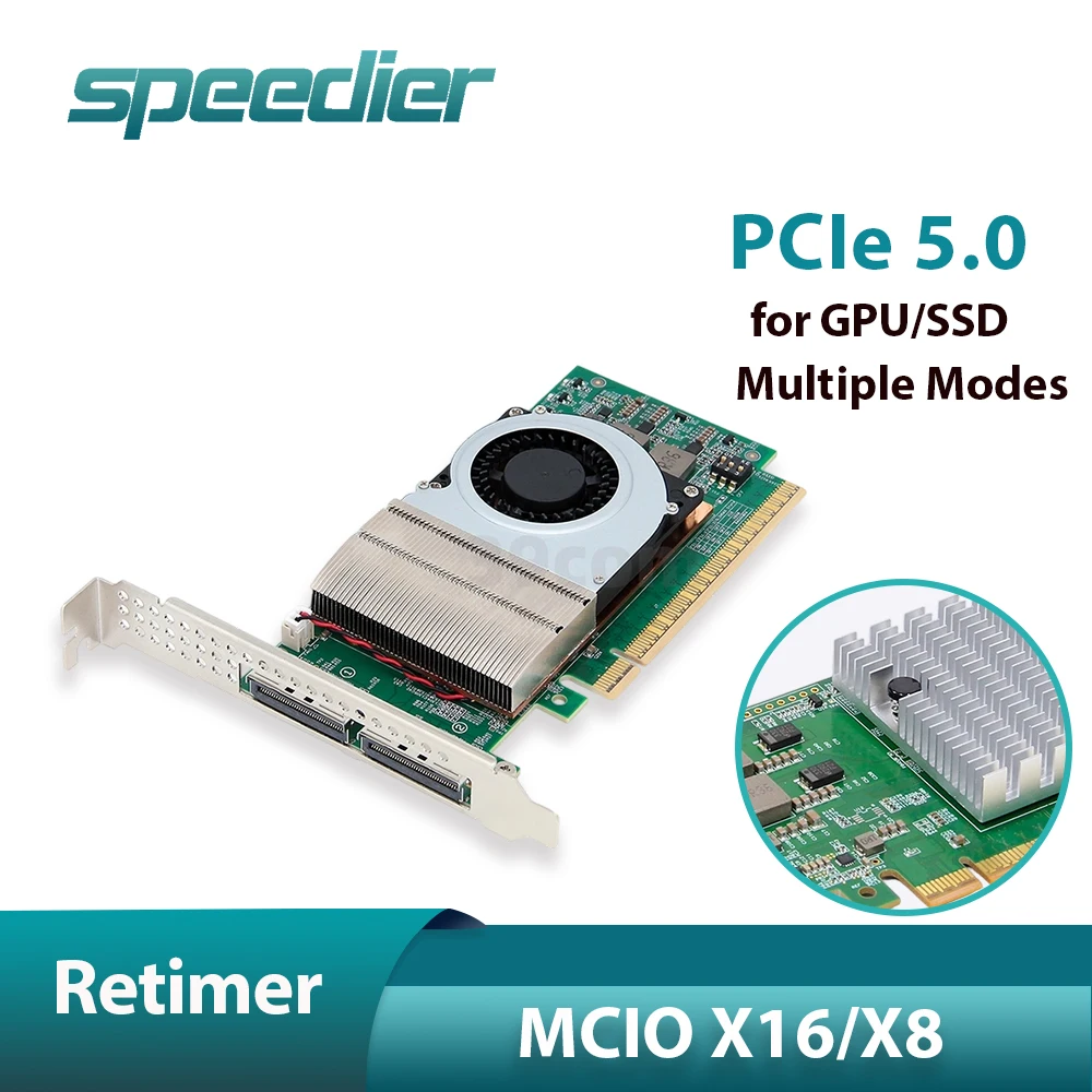 

PCIe 5.0 Retimer Card MCIO X16/ X8 for GPU Graphics Network SSD U.2 Hard Disk Adapter Backplane 4.0 PCIe 5.0 x16 2*MCIO-8i