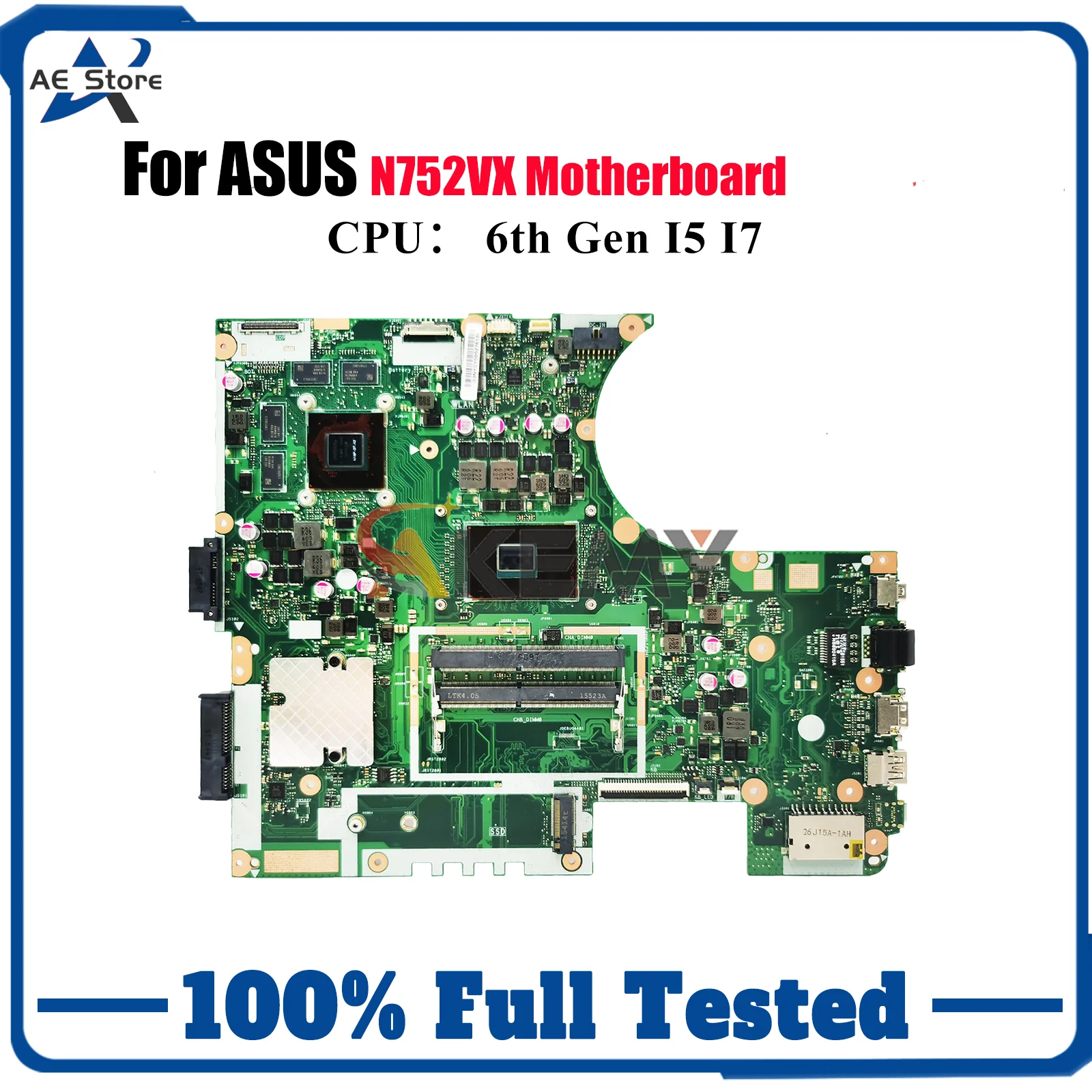 

N752VX Laptop Motherboard For ASUS Vivobook N752VX N752V Notebook Mainboard With I5 I7 CPU 100% tests OK fast shipping stk