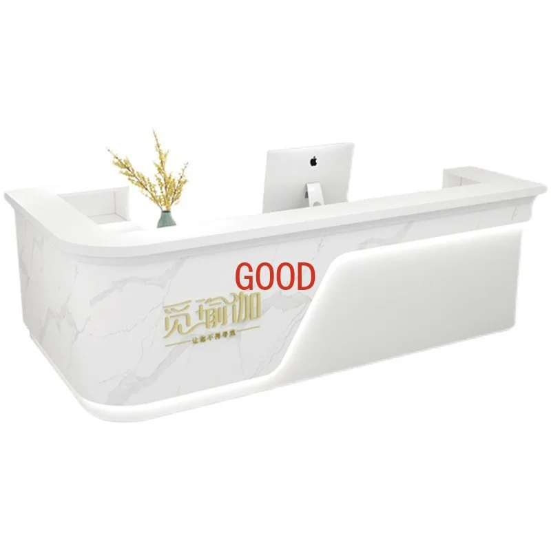 

White paint front desk reception desk company beauty salon counter checkout page simple modern L-shaped corner bar table