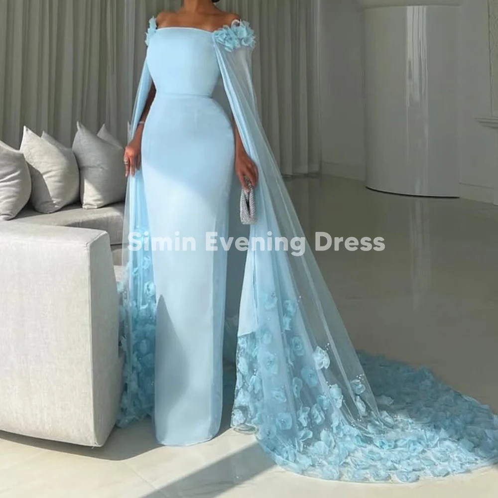 

Simin Women's Crepe Off-the-shoulder Sheath Floor-Length Evening Dresses With 3D Flowers Cape Court Train Elegant Dresses 2025