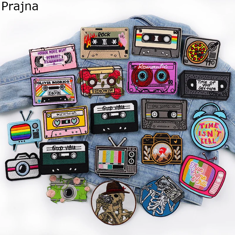 Rock Music Patch Cartoon Tape Camera Embroidered Patches On Clothes Punk/Skull/Animal Patch Iron On Patches For Clothing DIY