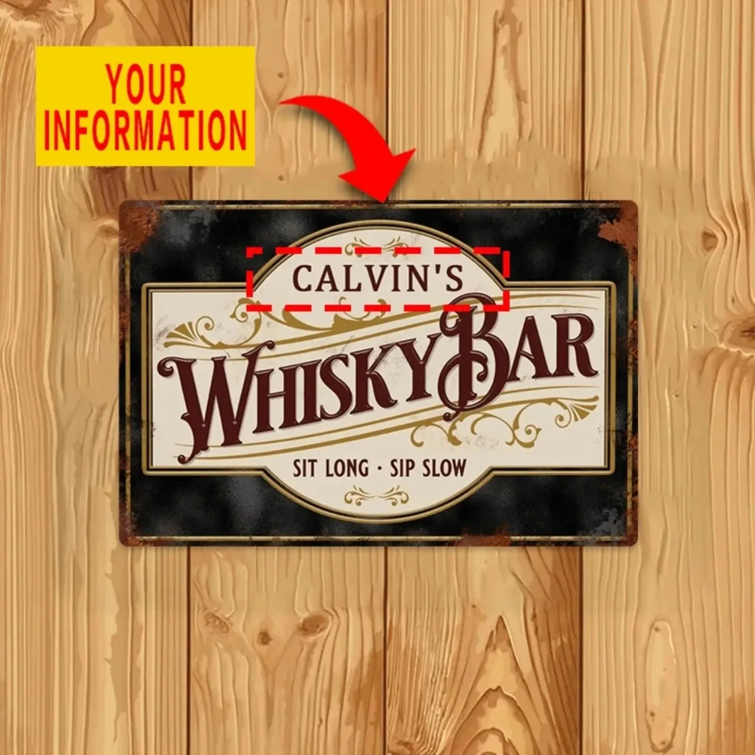 CIFbuy Personalized Retro Whisky Bar Aluminum Metal Sign Custom Vintage Wall Decor for Home Bar Man Cave Decor
