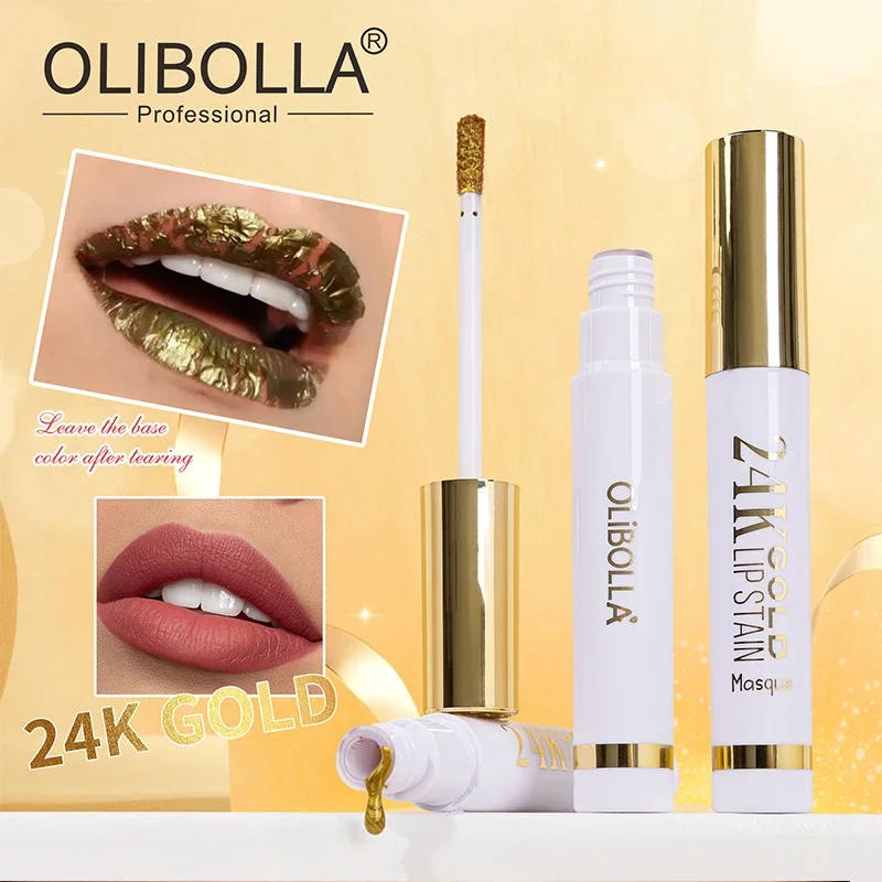 24 K Gold Lip GLOSS Tear-off Lip ฟิล์มติดทนนาน Lip Glaze Non-Stick CUP ย้อม Lip Stain สีลิปสติกผู้หญิงแต่งหน้า