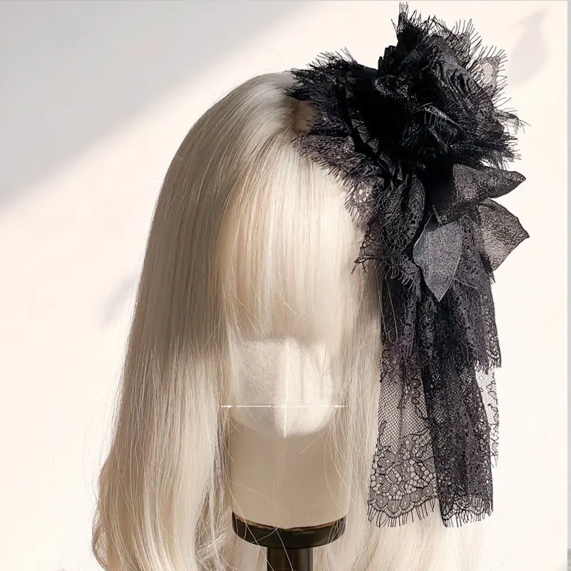 Preto/branco princesa lolita cocar vintage lolita gótico rosa arco laço presente chapéu superior elegante bandana cosplay acessórios de cabelo
