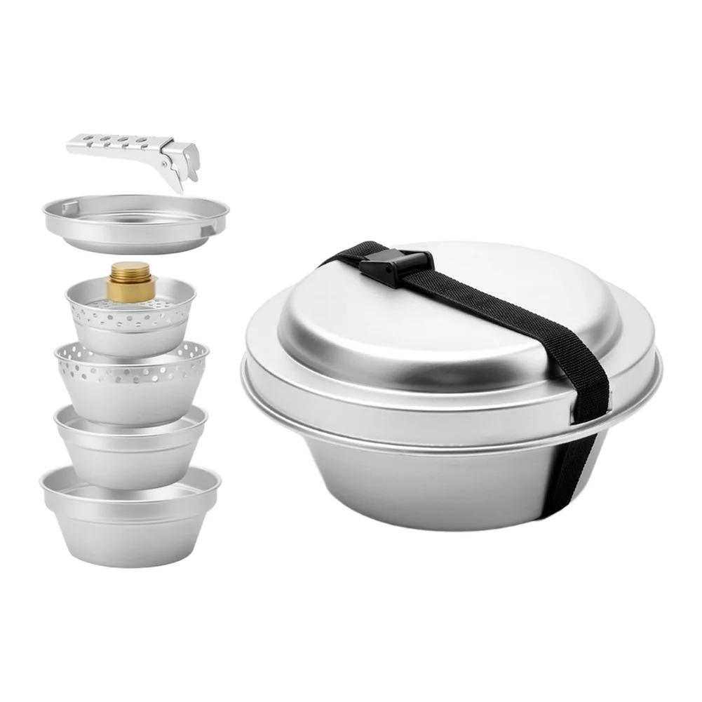 

8Pcs/set Camping Cookware Anodized Aluminum Portable Lightweight Multi-Functional Pot With Stove Outdoor Picnic Cooking Supplies