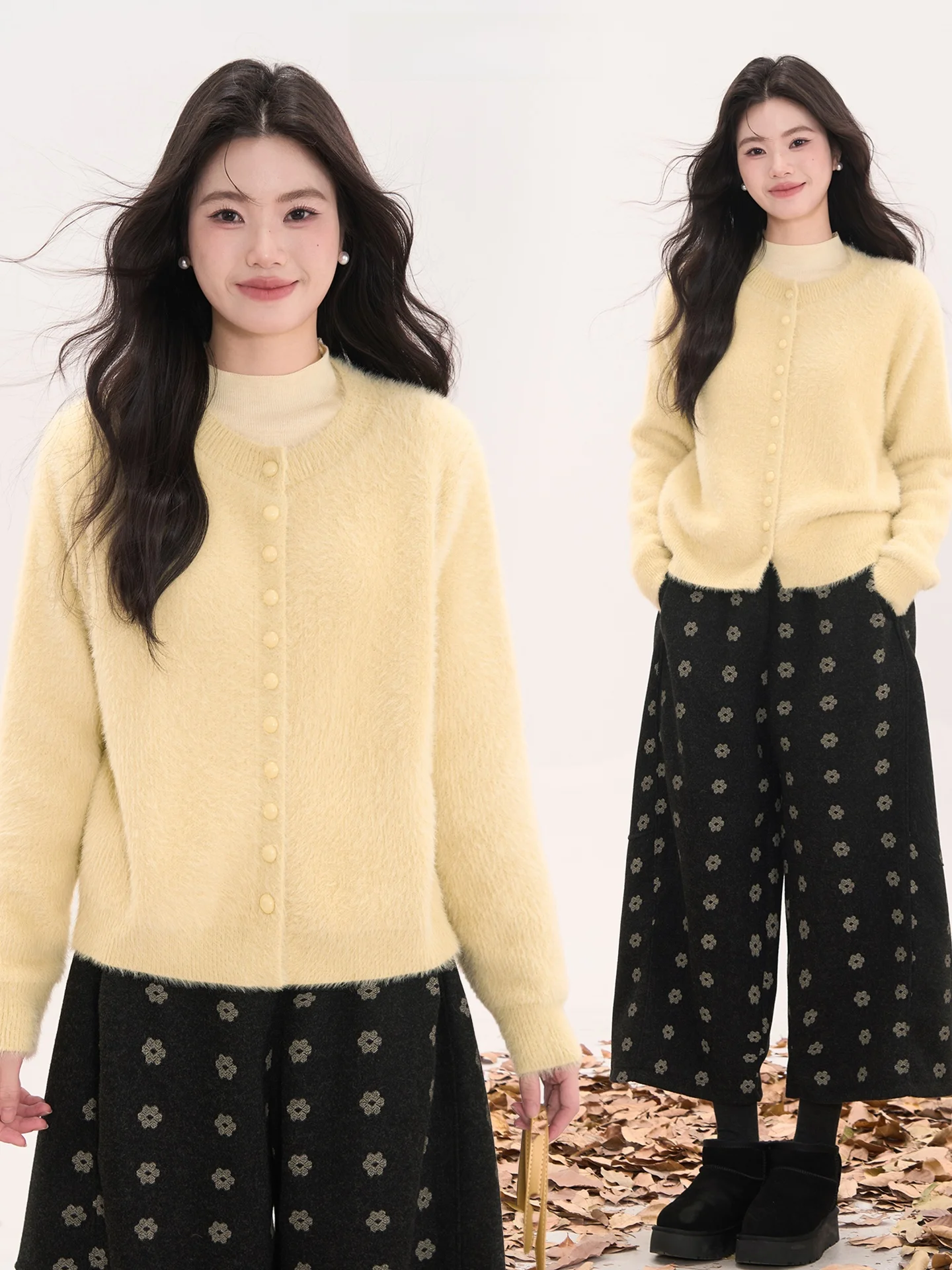 

Вязаный мягкий теплый шерстяной свитер Heme для женщин, с круглым вырезом, на одной пуговице, с длинными рукавами, повседневный, свободного кроя, трикотаж, зимняя мода