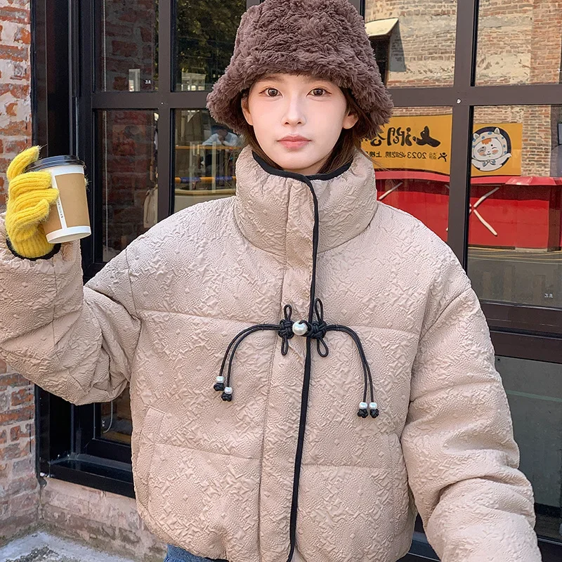 Sweet Women's Fall Winter Cotton Clothes Pearl Button New Chinese Niche Design Sense Simple Comfortable Leisure Soft Fashion