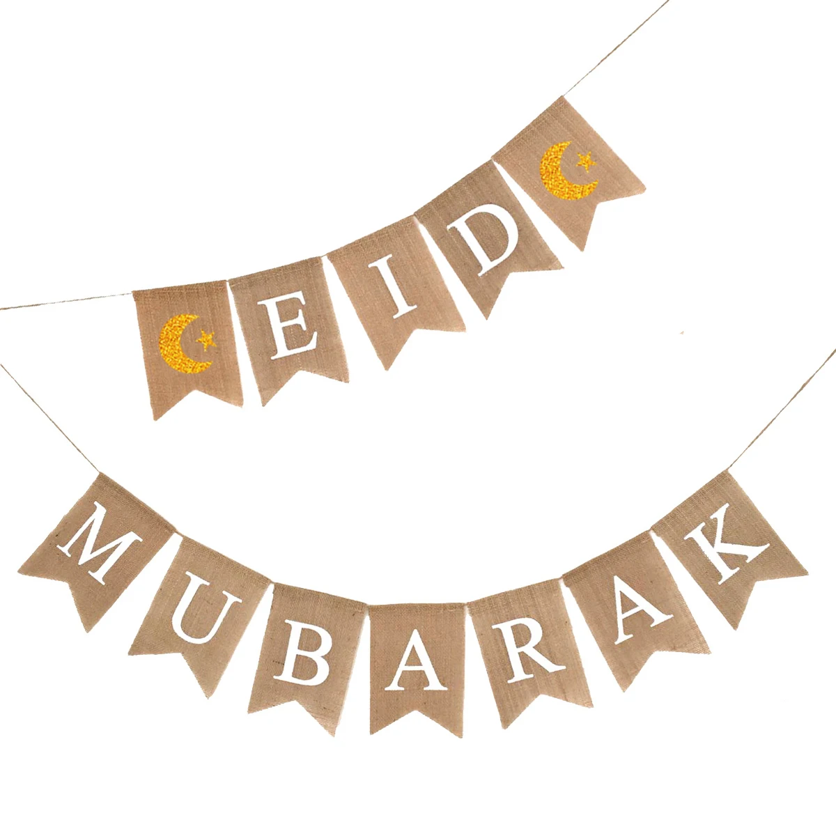 

Burlap Swallowtail Flags Linen Hanging Banners Colorful Eid Mubarak Decor Star Moon Pattern Wall Window Banner Party Supplies