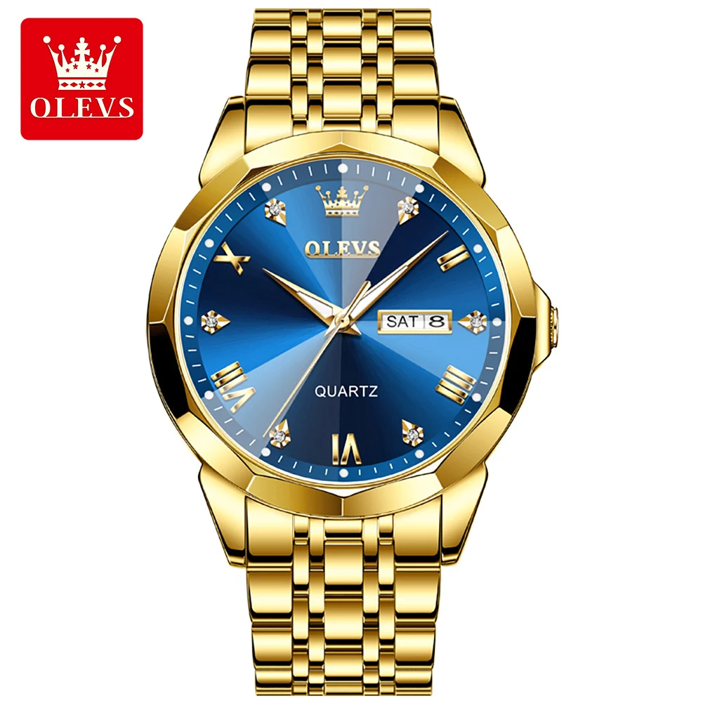OLEVS 9931 Hot Sale Watches for Man Fashion Rhombus Mirror Solid Steel Strap Date Waterproof Luminous Original Quartz Man Watch