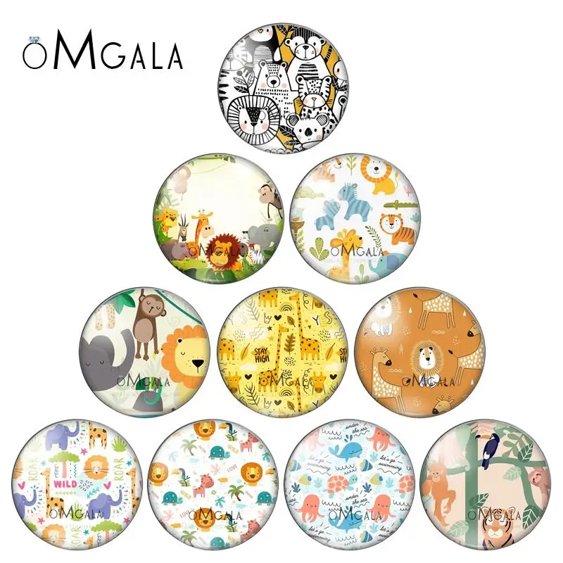 Monkey Lion Animals Pattern Background 10pcs mix 12mm/16mm/18mm/25mm Round photo glass cabochon demo flat back Making findings