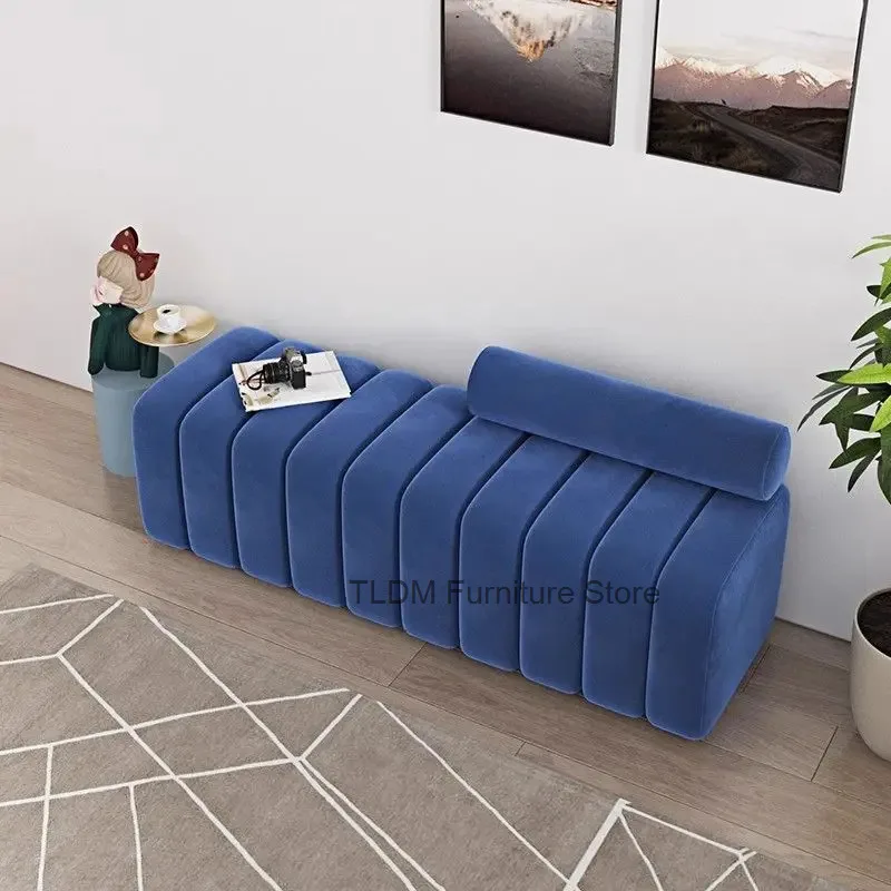 Modern Light Luxury Boucle Segmented Bench - Cylindrical Pillow Padded Accent Bench for Entryway Living Room Home Decor