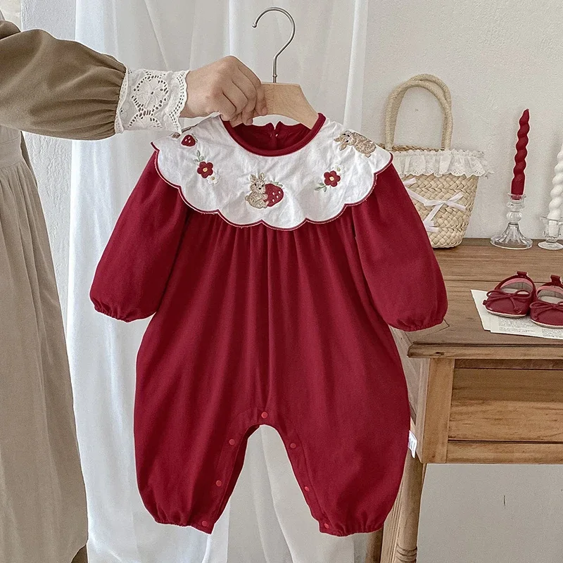 2025 New Autumn Infant Baby Girls Jumpsuit Long Sleeved Cotton Splicing Toddler Baby Girls Romper 0-24M Children Clothes