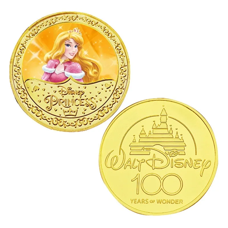 Moneda conmemorativa de la Bella Durmiente de Disney, moneda de Metal, personaje de película de dibujos animados, moneda de la suerte, regalo para niños