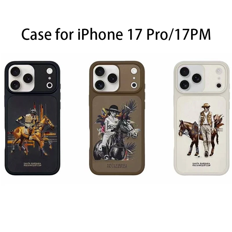 

Чехол с 3D вышивкой для iPhone 17 Pro Max, кожаный защитный чехол Cedric для iPhone 17 Pro, коричневый, черный, бежевый, чехол с лошадью