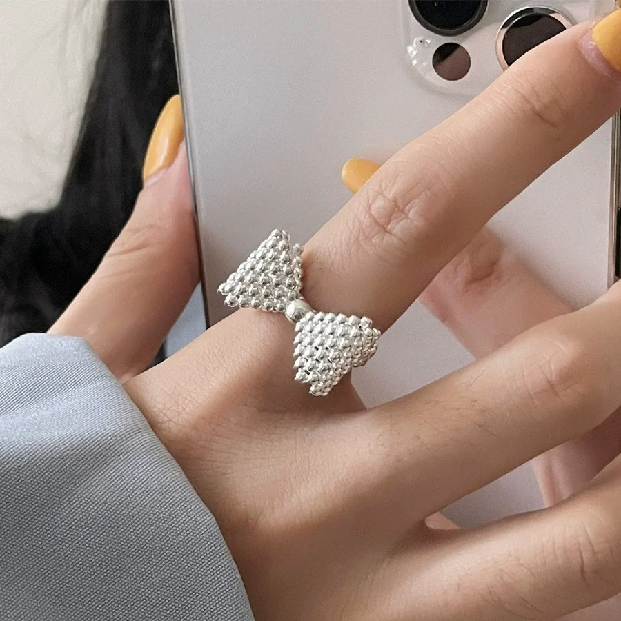 Women's 925 Sterling Silver Bow Tie Open Finger Ring, Cute Design