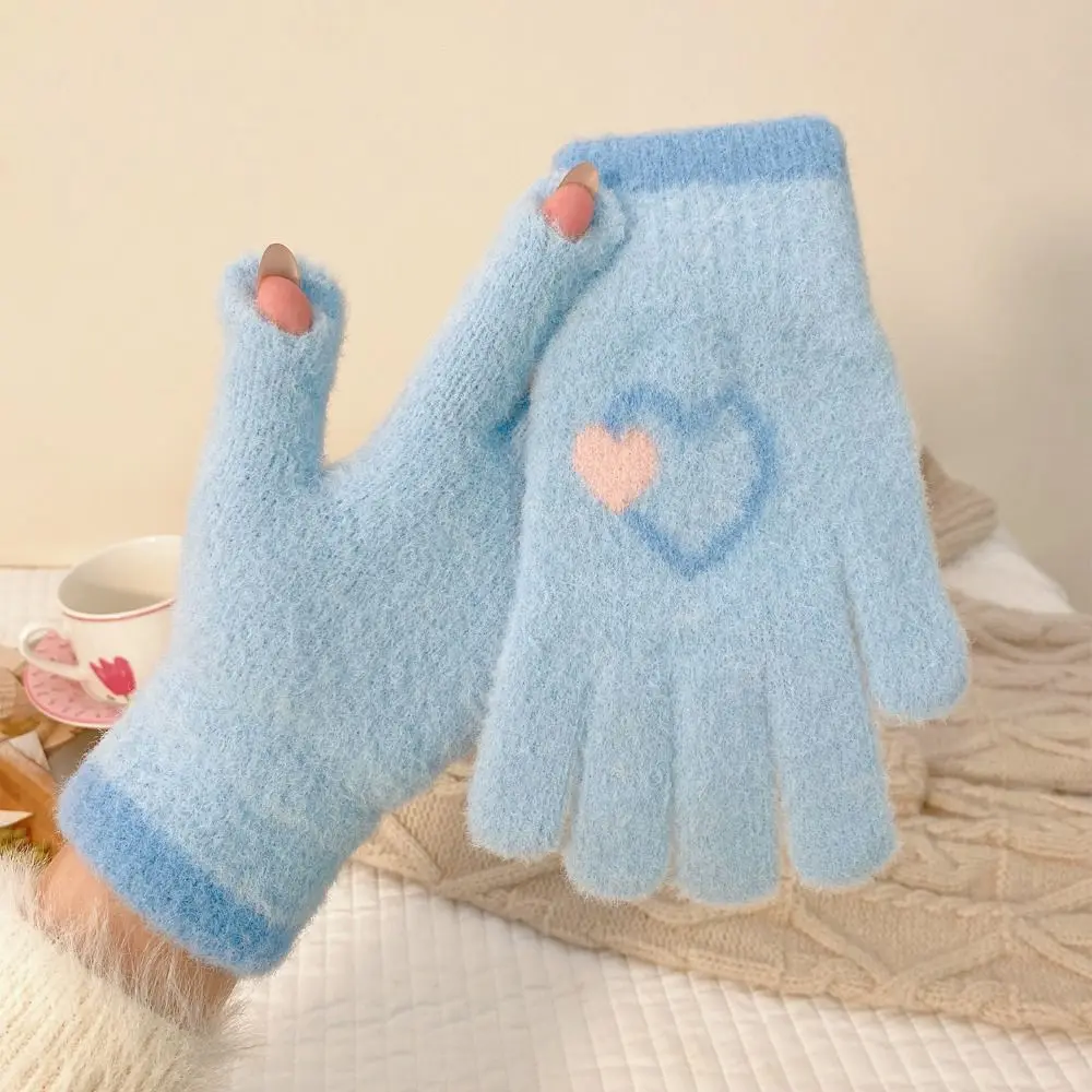 

Модные перчатки в форме сердца, утолщенные хлопковые варежки с открытыми пальцами, теплые удобные перчатки с длинными пальцами для девочек