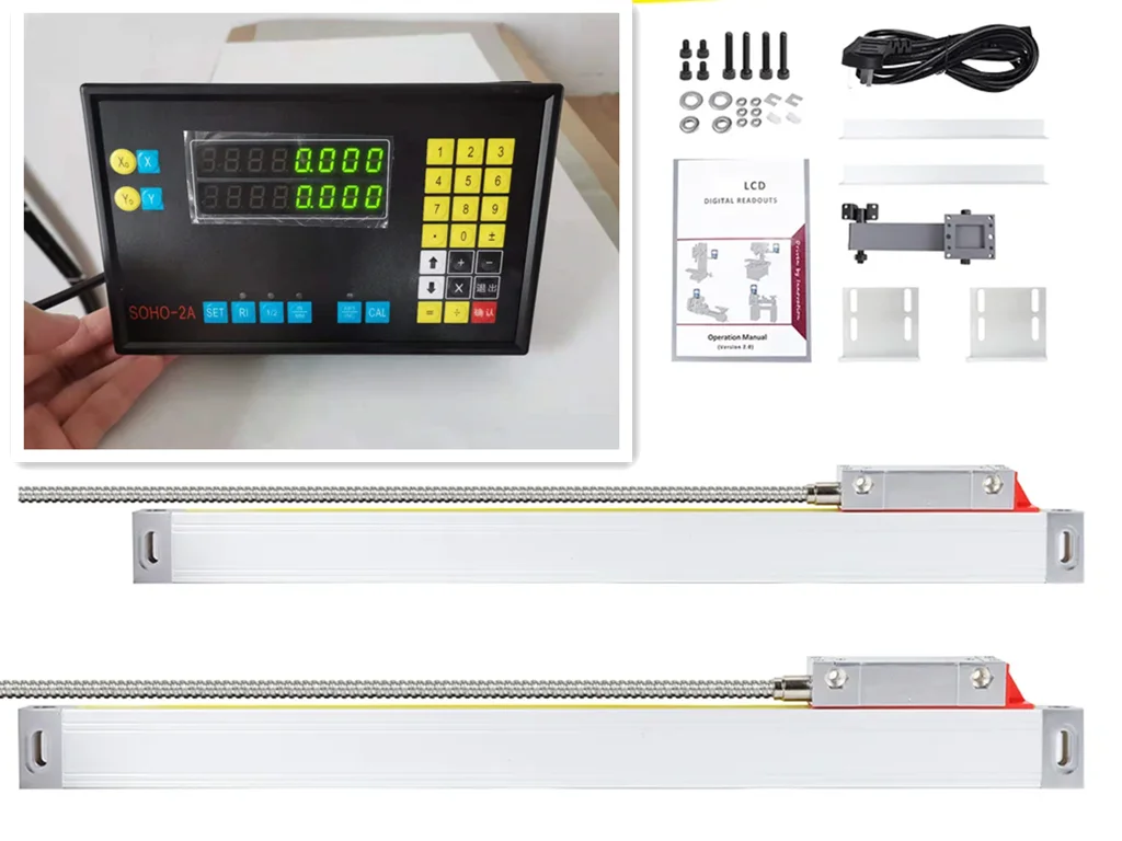 New SOHO-2A 2 Axis DRO Digital Readout AC110V/220V Display and 2 Pieces 0-1000mm Linear Scale Encoder For Milling Lathe Machine