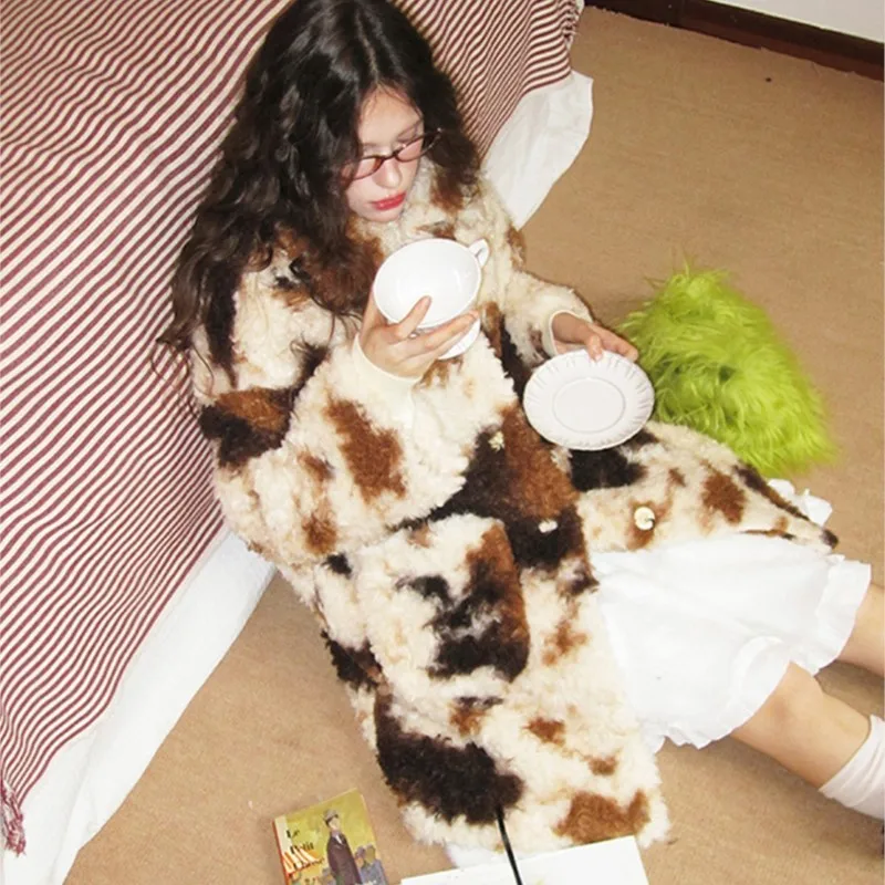 Vintage zachte namaakbont turn-down revers jassen jas 2025 herfst winter dikker warm bont pluizig kleurblok lange pluizige jassen tops