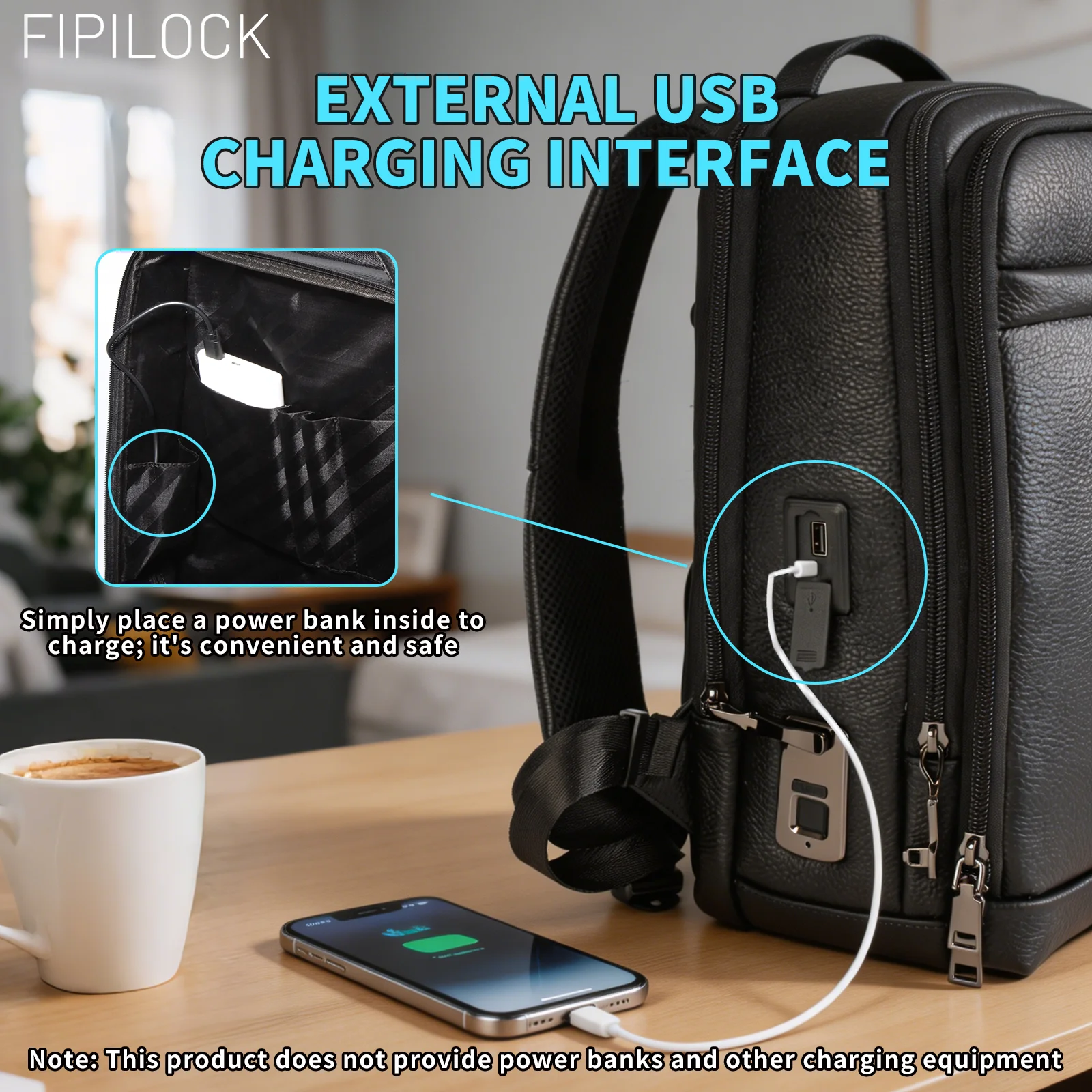 FIPILOCK Laptop Backpack 17.3 inch with Smart Fingerprint Unlock Large Capacity Travelling Waterproof Laptop Bag Men's Backpack