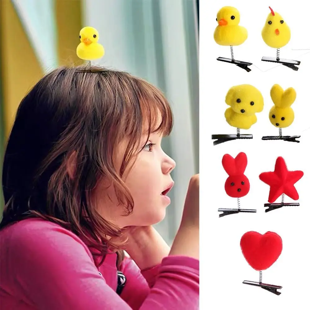 Korean Cartoon Plush Duck Chicken Dog Rabbit Star Hair Clip Animal Hairpin Girls Metal Duckbill Clip Barrettes Hair Accessories