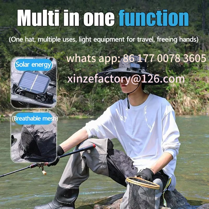 

Customizable For Outdoor Camping Fishing Hiking Sunscreen Fisherman Hat Solar Fan Cap Portable Solar Charging Cap
