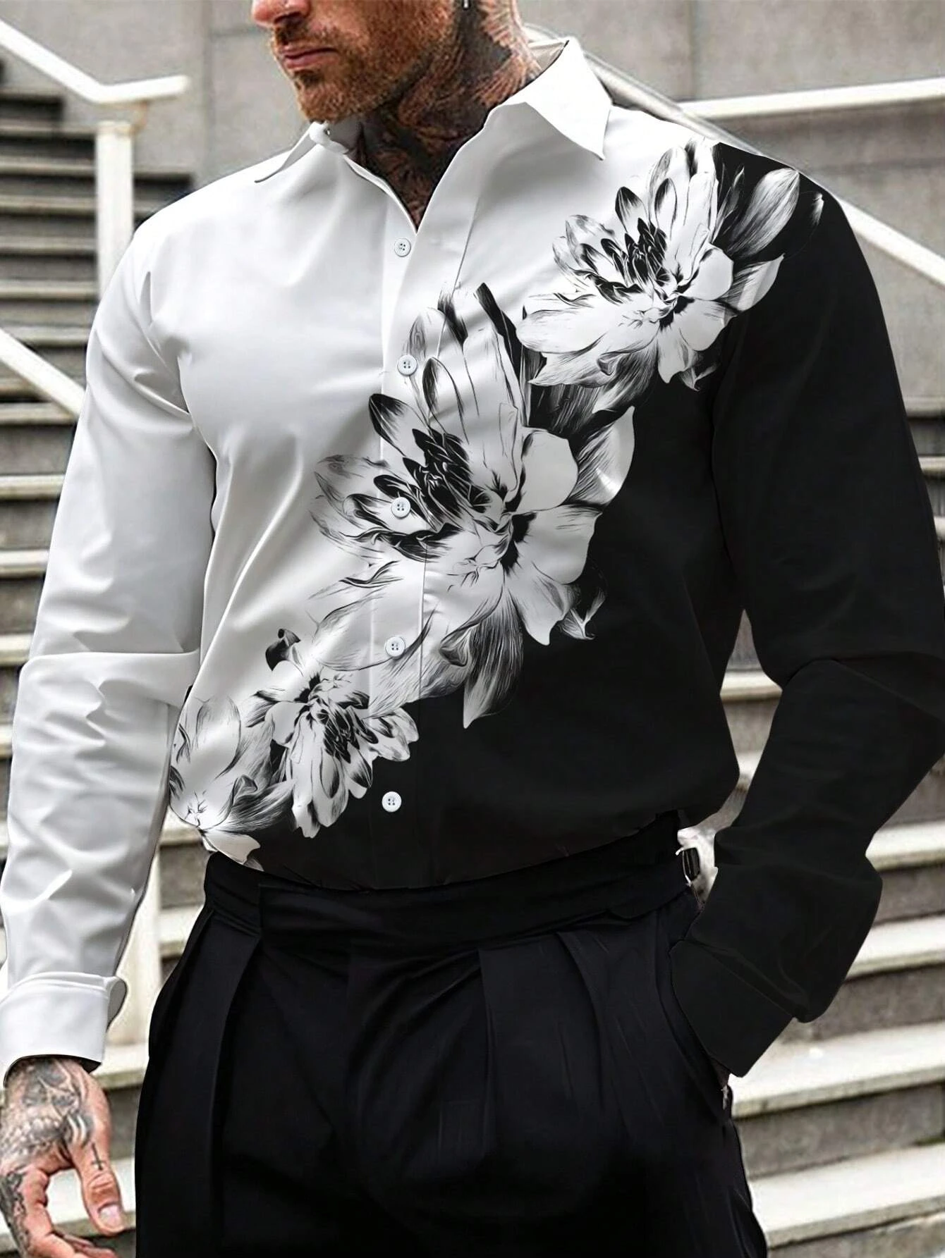 

2025 Men's long-sleeved shirt 3D printed gradient graphic Casual long-sleeved top autumn streetwear men's wear.